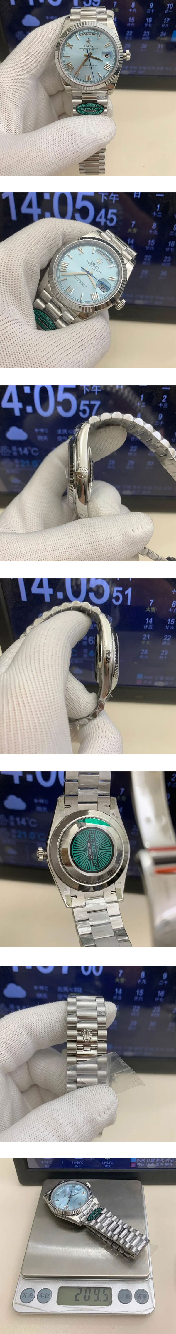 【加重版 RC製】ロレックスコピー M228236-0012 デイデイト 40mm アイスブルー 3255搭載 重量200g